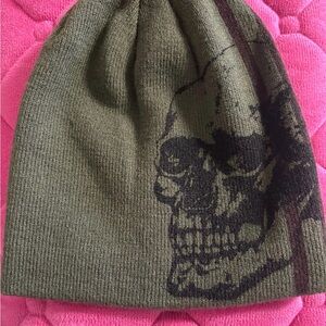 Olive Skull Print Beanie